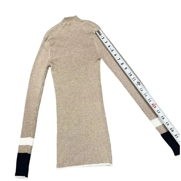 Vineyard Vines 100% Cashmere Tan & Navy Stripe Ribbed Nock Neck Sweater - XS - Picture 7 of 11